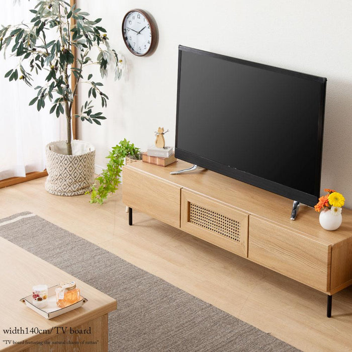 テレビボード 幅140cm 天然ラタン オーク調 北欧
