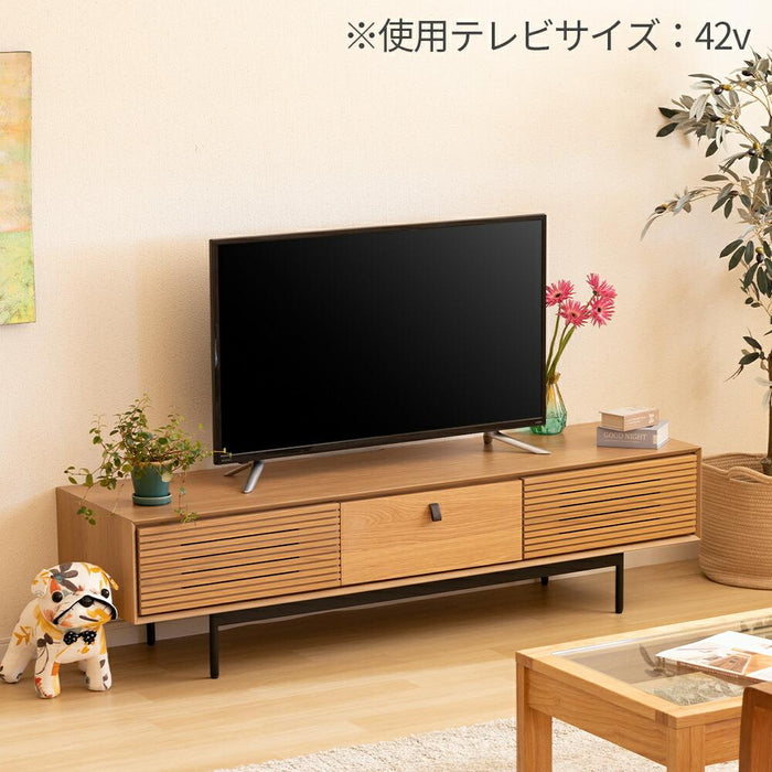 テレビボード 幅150cm 突板 格子 革 スチール脚 背面化粧