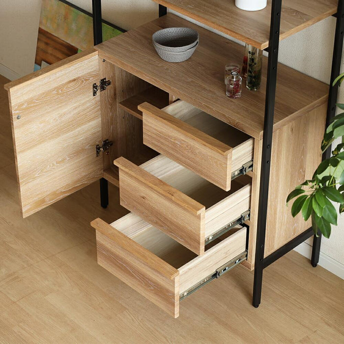 シェルフ 幅83cm ハイタイプ オーク調 スチール脚 収納 棚4段