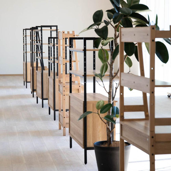 シェルフ 幅80cm ミドルタイプ オーク調 スチール脚 収納 棚3段