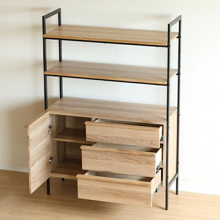 シェルフ 幅100cm ミドルタイプ オーク調 スチール脚 収納 棚3段