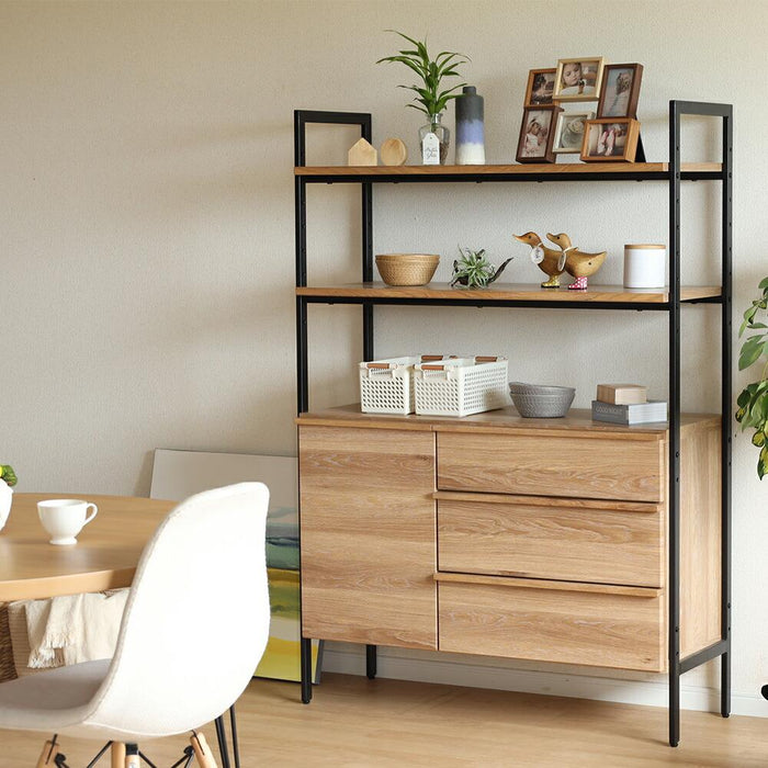 シェルフ 幅100cm ミドルタイプ オーク調 スチール脚 収納 棚3段