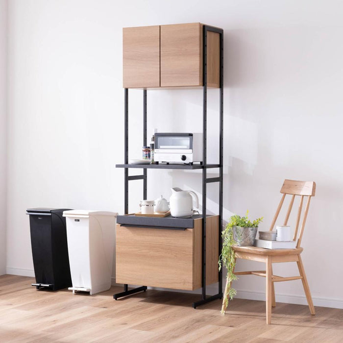 キッチンボード 幅60cm 木目調 スチール脚 背面化粧 塩ビシート
