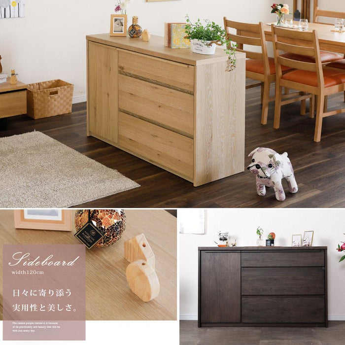 サイドボード  120cm 棚 キャビネット オーク 桐 収納 脚無 カウンター 背面化粧 北欧  ravi