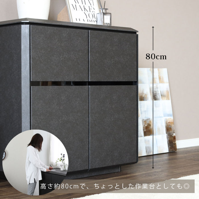 サイドボード 80cm   チェスト 収納 ベッド横  セラミック調 石目柄 クール