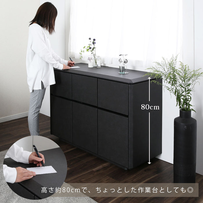 サイドボード 120cm  チェスト 収納 ベッド横  セラミック調 石目柄 クール