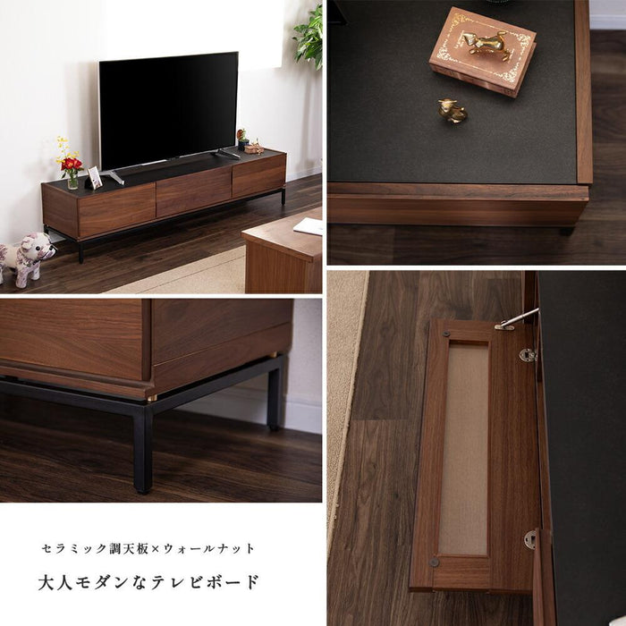 テレビボード  80cm テレビ台ローボード 脚  収納 高級感 セラミック柄天板 無垢 ウォールナット