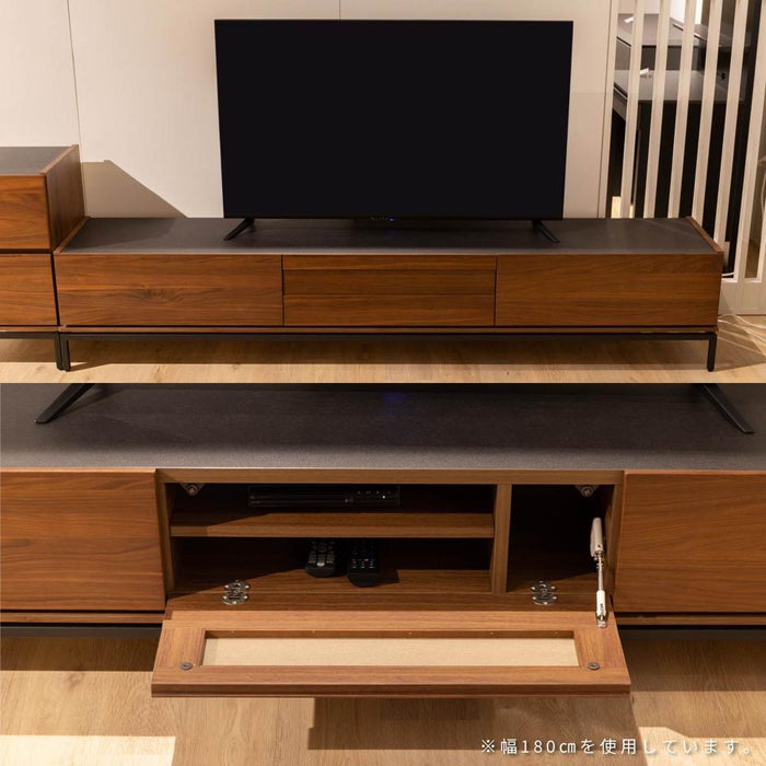 テレビボード  210cm テレビ台ローボード 脚  収納 高級感 セラミック柄天板 無垢 ウォールナット