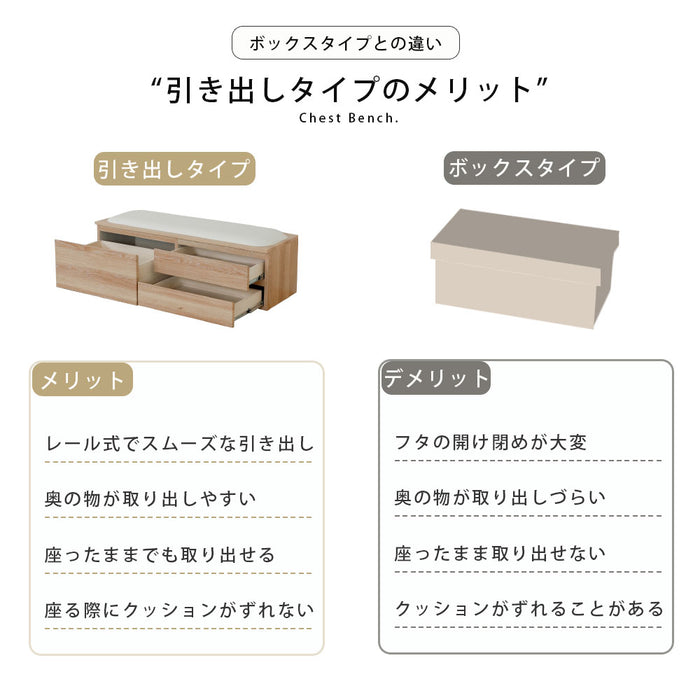 収納 ベンチ 90幅 完成品 白 玄関 リビング 寝室 子供 介護 収納 ボックス おもちゃ チェスト スリム 北欧 おしゃれ 2段 引き出し 木製 たんす 新生活 送料無料