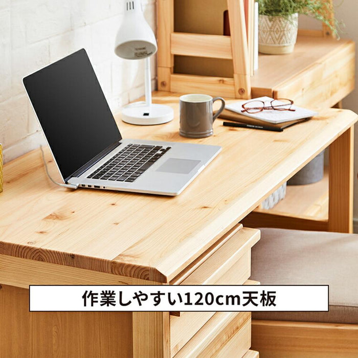 デスク パソコンデスク 幅120cm 奥行60cm シンプル 木製 桧 ヒノキ リビング 学習 勉強 子供 大人 コンセント付き オイル塗装 PC おしゃれ テレワーク 在宅 リモートワーク 在宅勤務 在宅ワーク 一年保証 オフィス 送料無料
