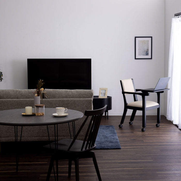 ダイニングチェア 幅53.5cm テーブル付き キャスター 無垢材 デスクチェア