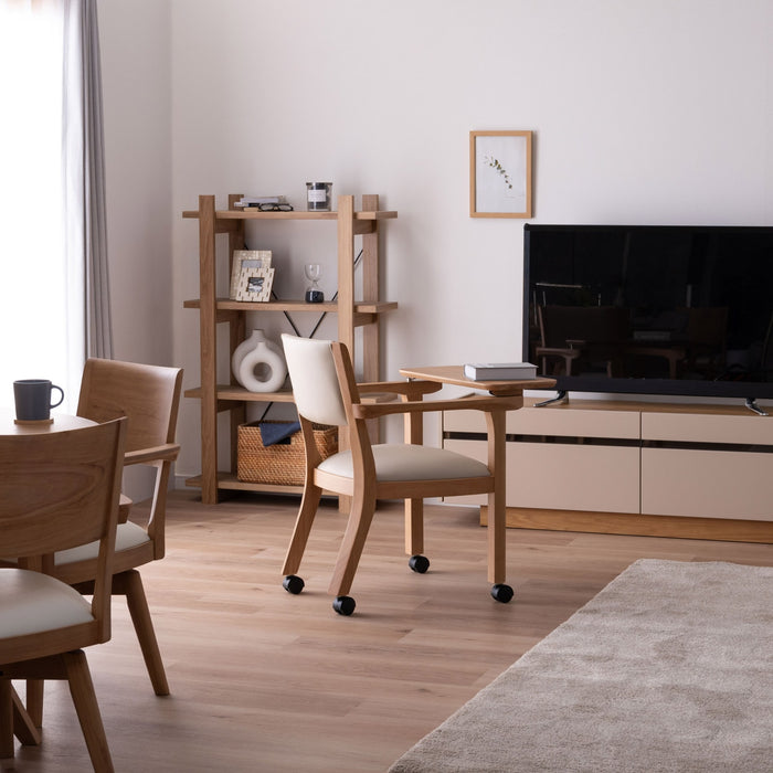 ダイニングチェア 幅53.5cm テーブル付き キャスター 無垢材 デスクチェア