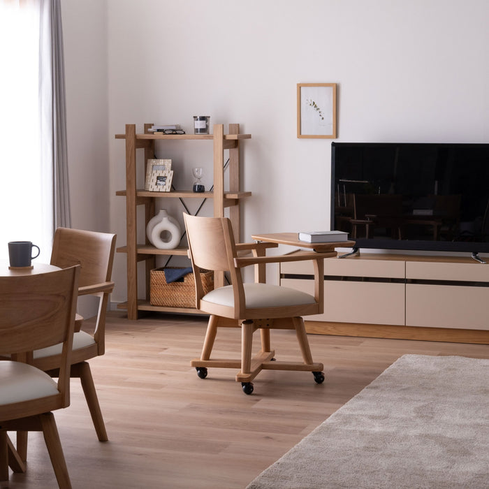 ダイニングチェア 幅53.5cm テーブル付き キャスター 無垢材 デスクチェア