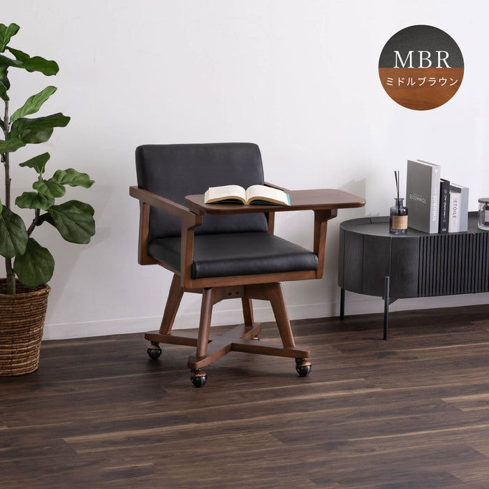 チェア 幅62cm テーブル付き キャスター 無垢材 デスクチェア