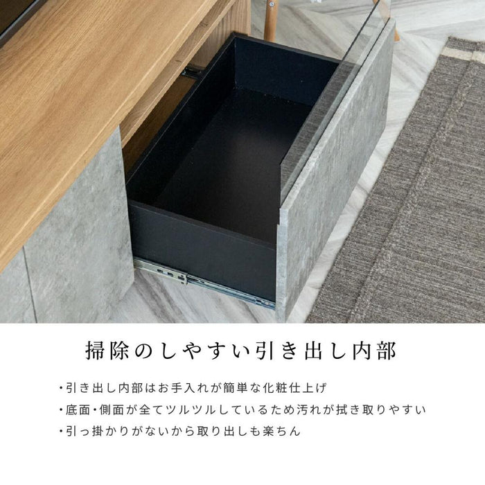 テレビ台 幅90cm コンパクト テレビボード おしゃれ 一人暮らし 収納 多い 脚付き 壁付け 組立不要 ローボード TV台 TVボード 小さい 90 90cm セラミック調 グレー 木目柄 強化ガラス AVボード TVラック 引き出し 収納 送料無料 完成品
