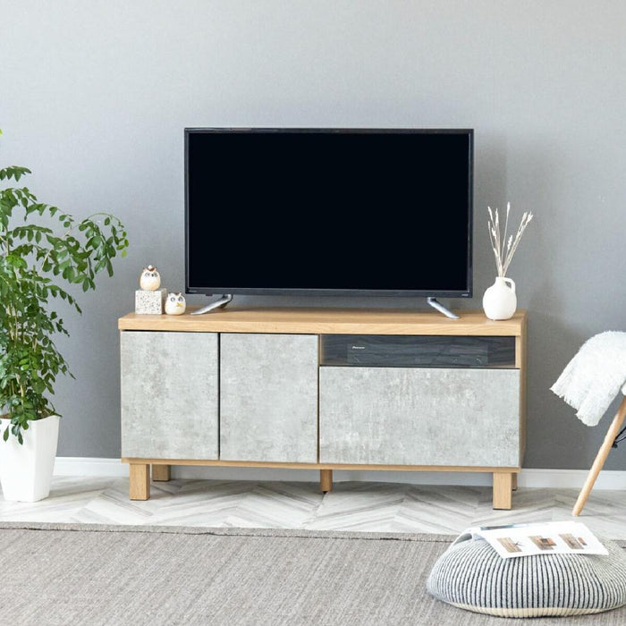 テレビ台 幅90cm コンパクト テレビボード おしゃれ 一人暮らし 収納 多い 脚付き 壁付け 組立不要 ローボード TV台 TVボード 小さい 90 90cm セラミック調 グレー 木目柄 強化ガラス AVボード TVラック 引き出し 収納 送料無料 完成品