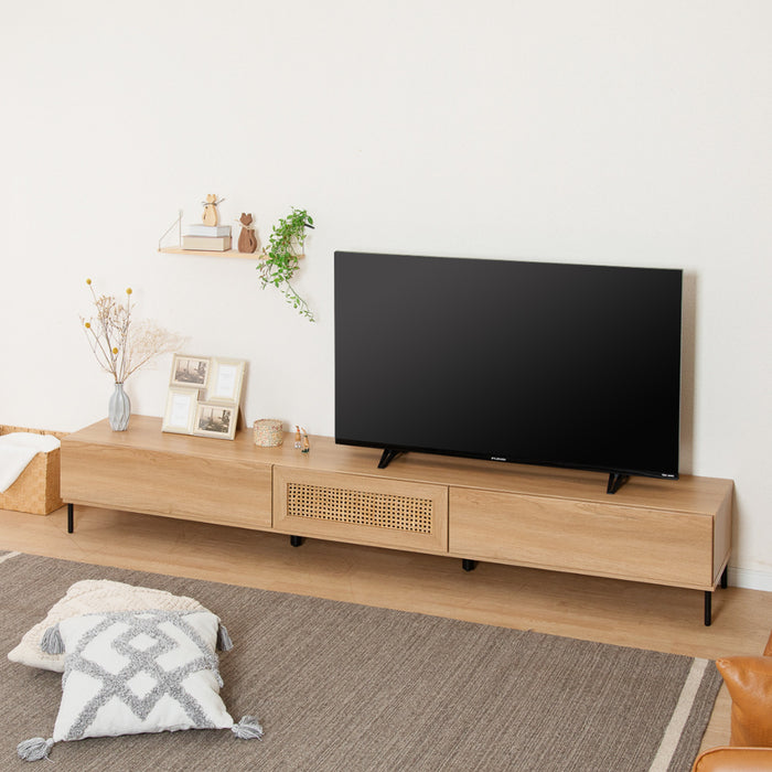 テレビボード 幅220cm 天然ラタン オーク調 北欧 【開梱設置】