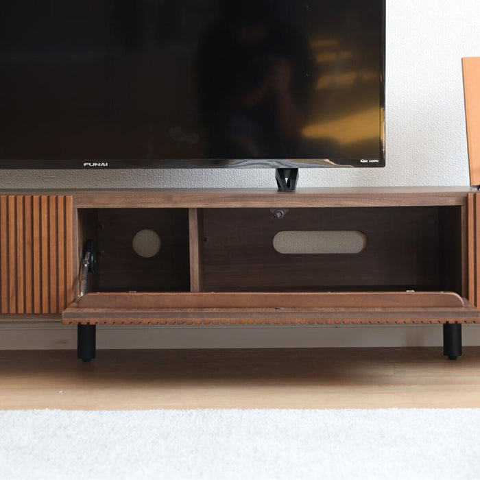 テレビ台 おしゃれ ローボード 220cm 60インチ 60型 収納 棚 テレビボード テレビラック TV台 木製 半 完成品 引き出し 扉収 木 リビング 収納 大型 ウォールナット 縦格子 格子 ルーバー