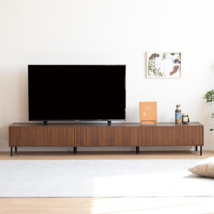 テレビ台 おしゃれ ローボード 220cm 60インチ 60型 収納 棚 テレビボード テレビラック TV台 木製 半 完成品 引き出し 扉収 木 リビング 収納 大型 ウォールナット 縦格子 格子 ルーバー
