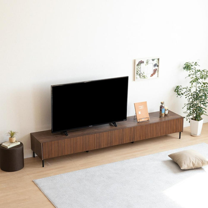 テレビ台 おしゃれ ローボード 220cm 60インチ 60型 収納 棚 テレビボード テレビラック TV台 木製 半 完成品 引き出し 扉収 木 リビング 収納 大型 ウォールナット 縦格子 格子 ルーバー