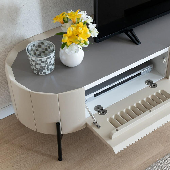 【開梱設置付】 テレビ台 ローボード 180 脚付き 丸い テレビボード アイアン 脚 幅180 180cm 50インチ 45型 50型 55型 壁寄せ テレビラック TV台 木製 リビング 収納 棚 格子 ルーバー ベージュ ブラック ホワイト 組み立て不要