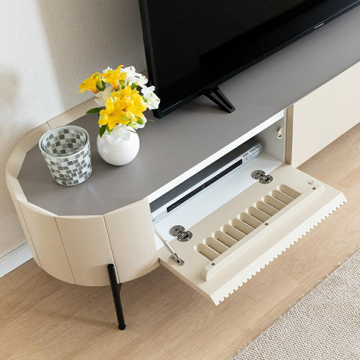 テレビ台 ローボード 200cm 60インチ 60型 収納 棚 丸い テレビボード テレビラック TV台 木製 扉収 木 リビング 収納 大型 縦格子 格子 ルーバー