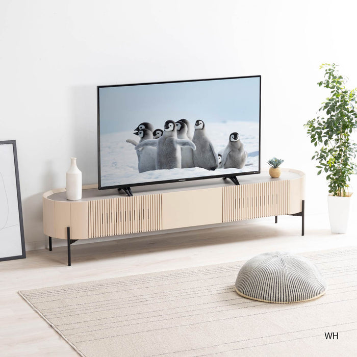 テレビボード 幅180cm 丸 オーク調 セラミック調 突板 格子 モダン 【開梱設置】