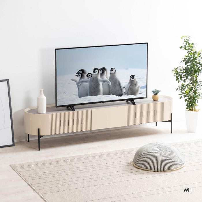 【開梱設置付】 テレビ台 ローボード 180 脚付き 丸い テレビボード アイアン 脚 幅180 180cm 50インチ 45型 50型 55型 壁寄せ テレビラック TV台 木製 リビング 収納 棚 格子 ルーバー ベージュ ブラック ホワイト 組み立て不要