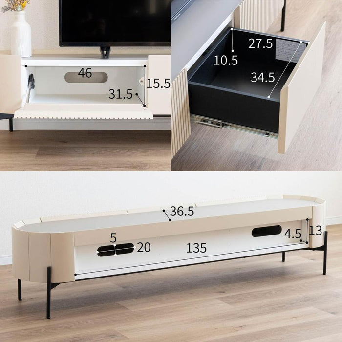 【開梱設置付】 テレビ台 ローボード 180 脚付き 丸い テレビボード アイアン 脚 幅180 180cm 50インチ 45型 50型 55型 壁寄せ テレビラック TV台 木製 リビング 収納 棚 格子 ルーバー ベージュ ブラック ホワイト 組み立て不要