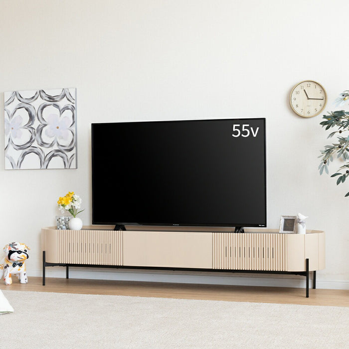 テレビボード 幅200cm 丸 オーク調 セラミック調 突板 格子 モダン 塩ビシート 【開梱設置】