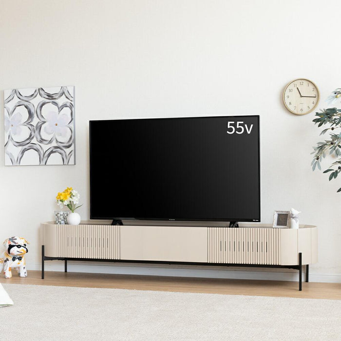テレビ台 ローボード 200cm 60インチ 60型 収納 棚 丸い テレビボード テレビラック TV台 木製 扉収 木 リビング 収納 大型 縦格子 格子 ルーバー