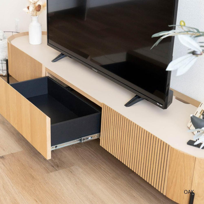 テレビ台 ローボード 200cm 60インチ 60型 収納 棚 丸い テレビボード テレビラック TV台 木製 扉収 木 リビング 収納 大型 縦格子 格子 ルーバー