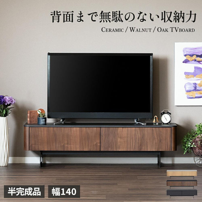 テレビ台 テレビボード ローボード 140cm 突板 リビング収納 おしゃれ シンプル 和モダン コンパクト 背面収納 背面化粧 TV台 木製 半完成品 引き出し フラップ扉 セラミック調 ウォールナット オーク モダン