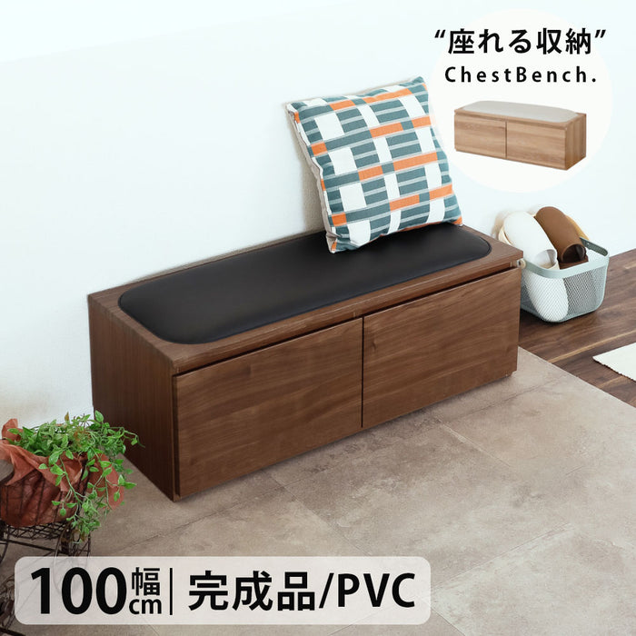 ベンチ 収納 木製 完成品 おしゃれ 玄関 ローチェスト スリム 北欧 ホワイト オーク ウォールナット 材 座れる おもちゃ箱 リビング ダイニング シンプル コンパクト 引き出し クッション 幅 100 高さ 39 奥行 41 1段 タンス 腰掛け