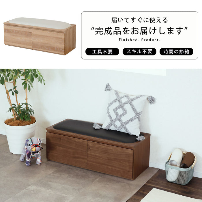 ベンチ 収納 木製 完成品 おしゃれ 玄関 ローチェスト スリム 北欧 ホワイト オーク ウォールナット 材 座れる おもちゃ箱 リビング ダイニング シンプル コンパクト 引き出し クッション 幅 100 高さ 39 奥行 41 1段 タンス 腰掛け