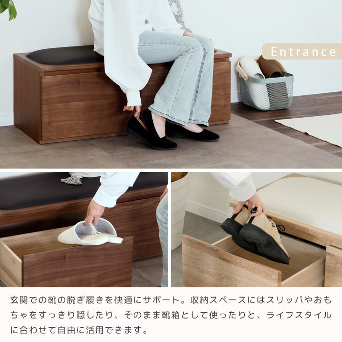 ベンチ 収納 木製 完成品 おしゃれ 玄関 ローチェスト スリム 北欧 ホワイト オーク ウォールナット 材 座れる おもちゃ箱 リビング ダイニング シンプル コンパクト 引き出し クッション 幅 100 高さ 39 奥行 41 1段 タンス 腰掛け