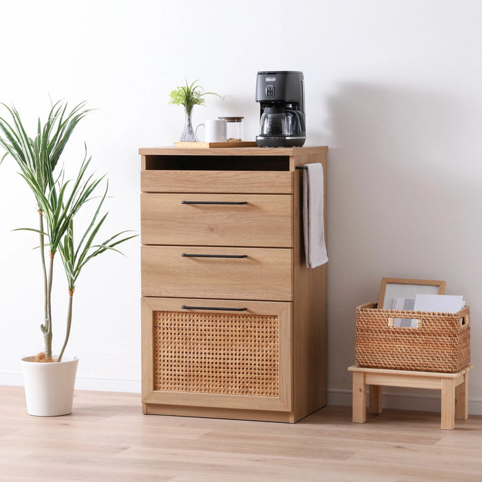 キッチンカウンター 幅60cm ラタン オーク調 可動棚 収納 アジアン