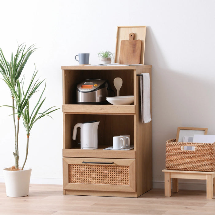 キッチンカウンター 幅60cm ラタン オーク調 可動棚 収納 アジアン