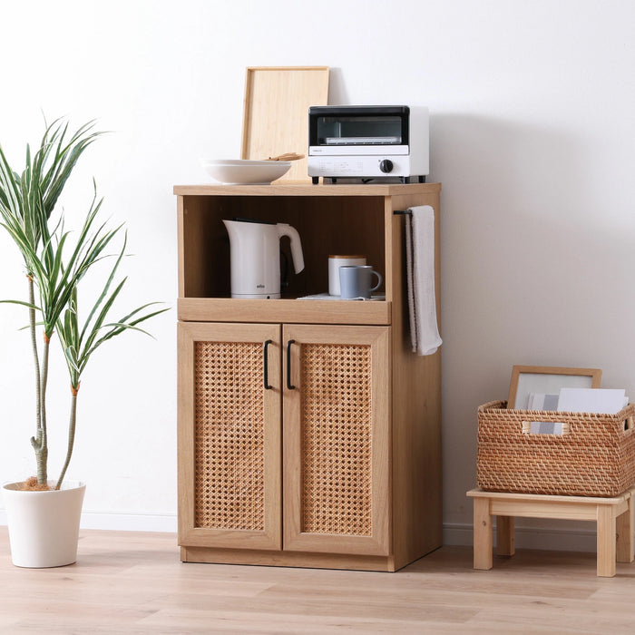 キッチンカウンター 幅60cm ラタン オーク調 可動棚 収納 アジアン