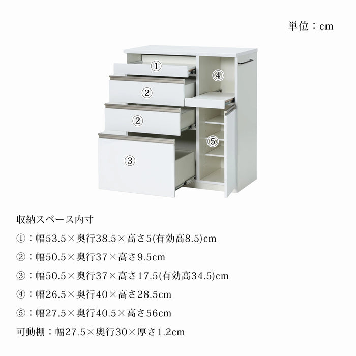 キッチンカウンター 幅90cm 完成品 ハイグロス コンセント 可動棚 収納 ホワイト 背面化粧