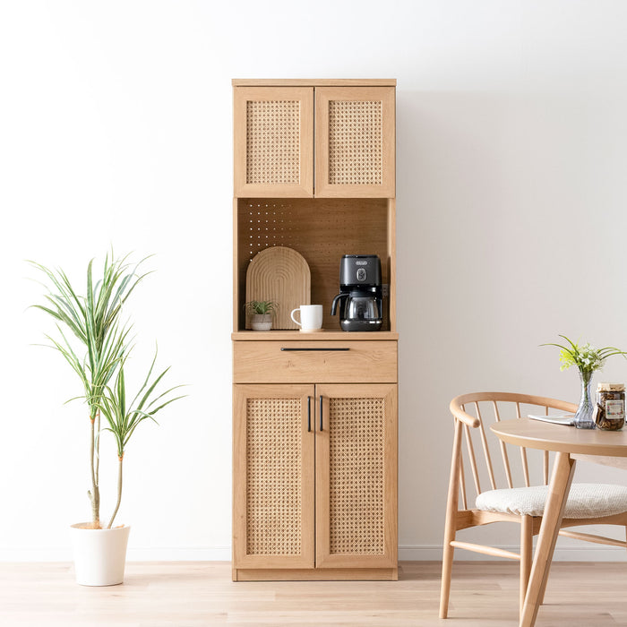 キッチンボード 幅60cm レンジ台 ラタン オーク調 ハイタイプ アジアン