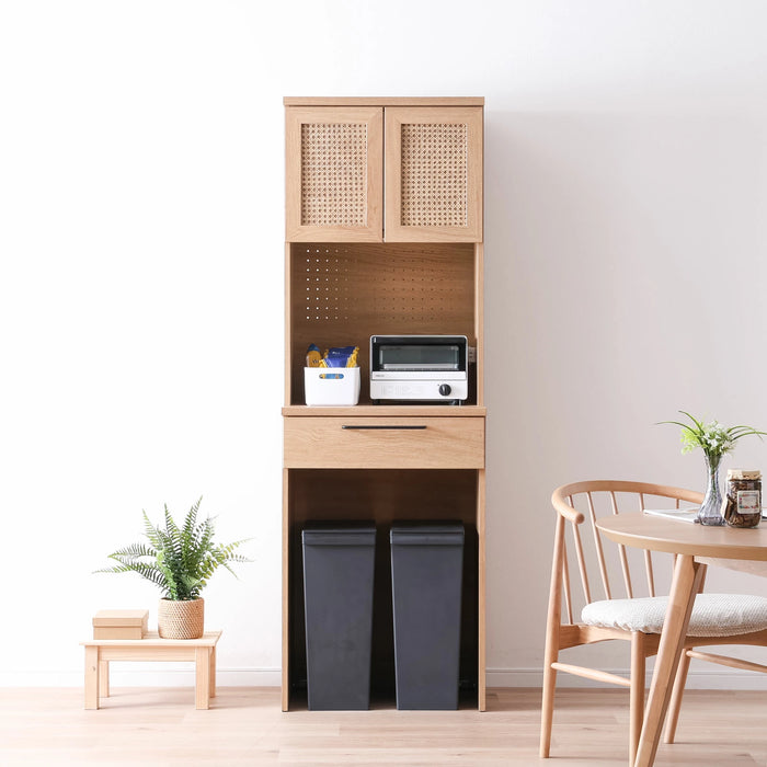 キッチンボード 幅60cm レンジ台 ラタン オーク調 ハイタイプ アジアン