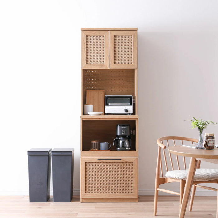 キッチンボード 幅60cm レンジ台 ラタン オーク調 ハイタイプ アジアン