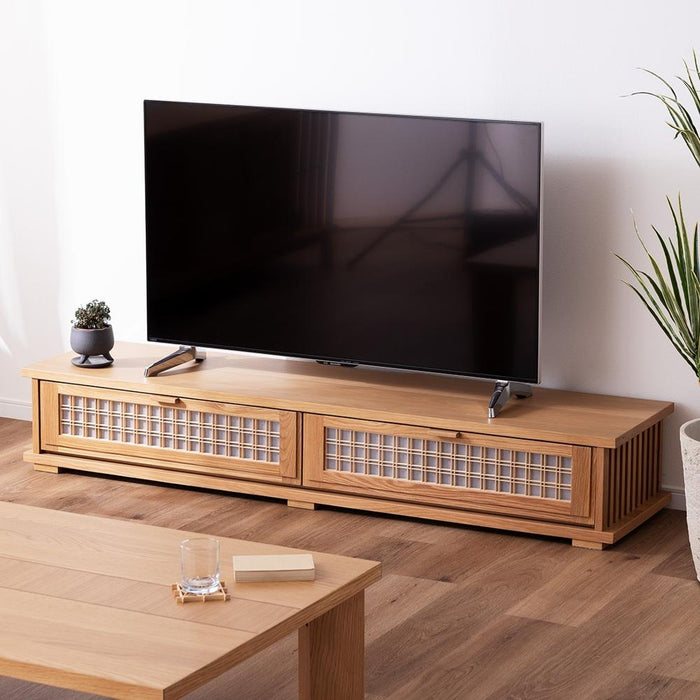 テレビ台 テレビボード ローボード 完成品 幅175 組子 組子細工 枡格子 マス格子 格子縞 リビング 収納 和モダン 和 和風 TV台 175cm 175センチ 木製 天然木 オーク ベージュ 大型 高級
