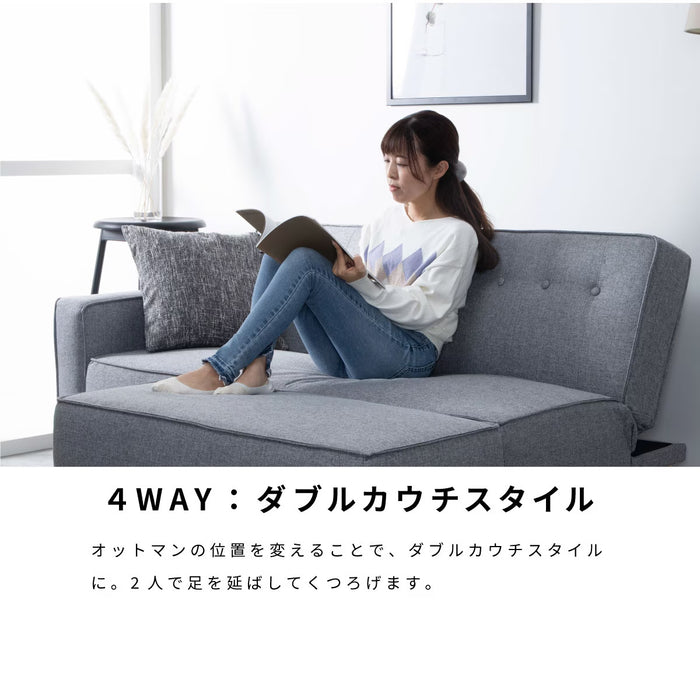 ソファ 幅200cm 3人 完成品 4way カウチ ファブリック リクライニング オットマン付