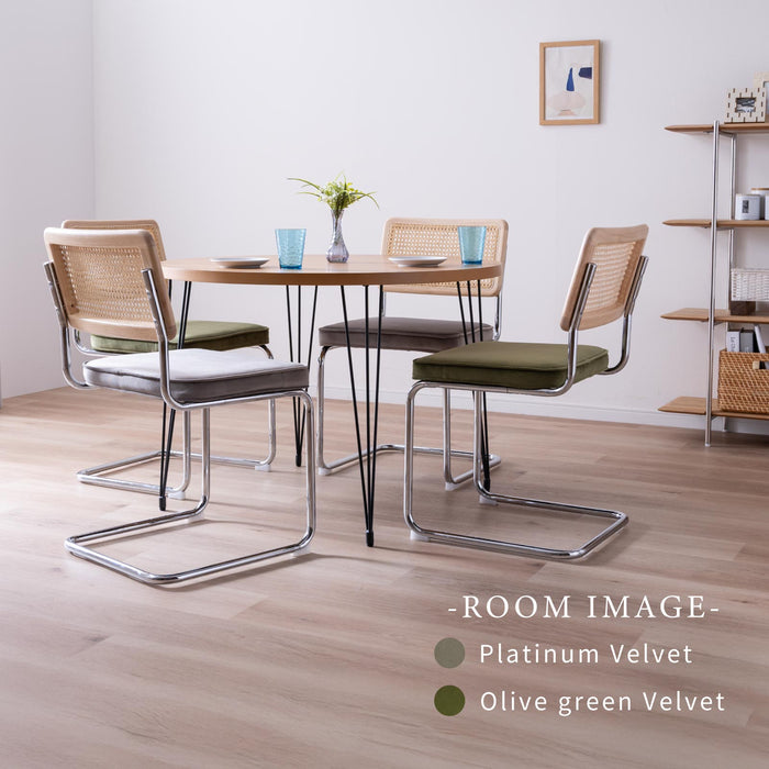 ダイニングチェア 幅46cm 2脚セット ラタン 無垢材 スチール脚 ベルベット モダン