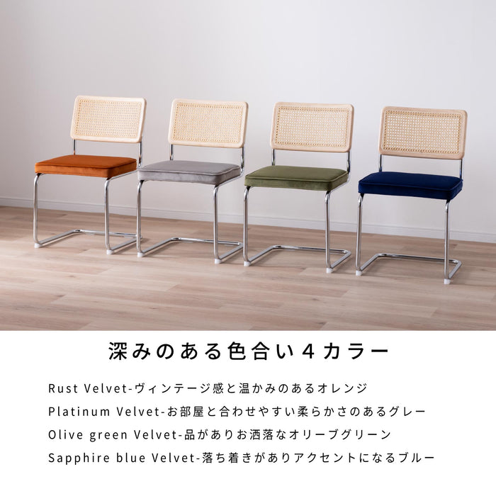 ダイニングチェア 幅46cm 2脚セット ラタン 無垢材 スチール脚 ベルベット モダン