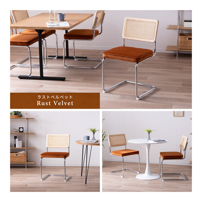 ダイニングチェア 幅46cm 2脚セット ラタン 無垢材 スチール脚 ベルベット モダン