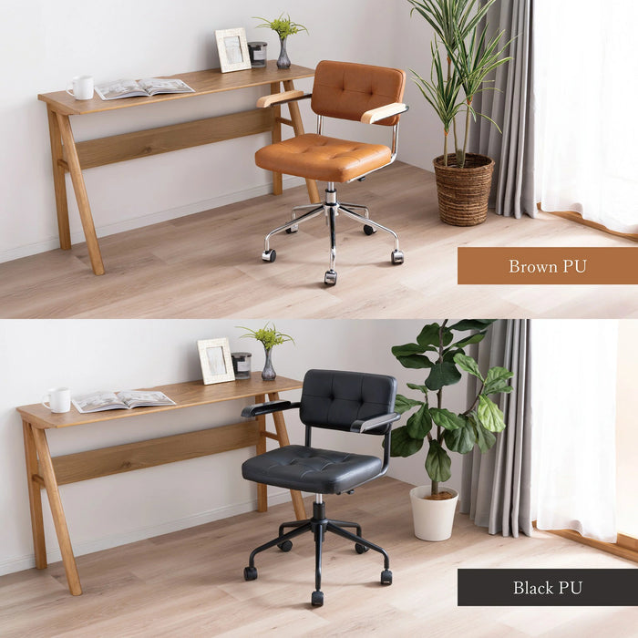 回転チェア 幅58.5cm 昇降 デスクチェア 肘付き オフィス PVC キャスター 一人暮らし