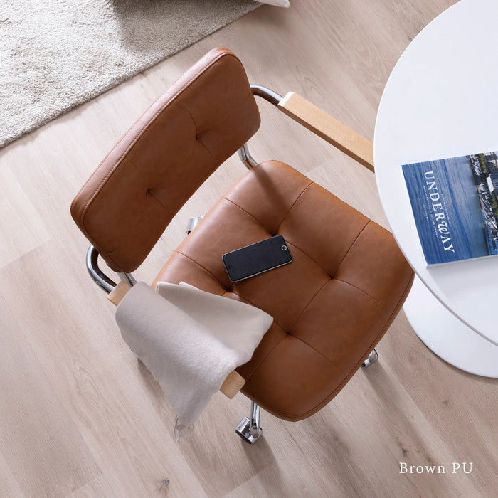 回転チェア 幅58.5cm 昇降 デスクチェア 肘付き オフィス PVC キャスター 一人暮らし